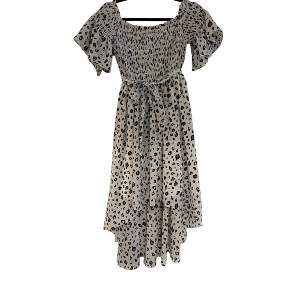 Ina Cheetah Print High-Low Dress - Green & Black - Smocked Waist - Size Medium - - Picture 2 of 11